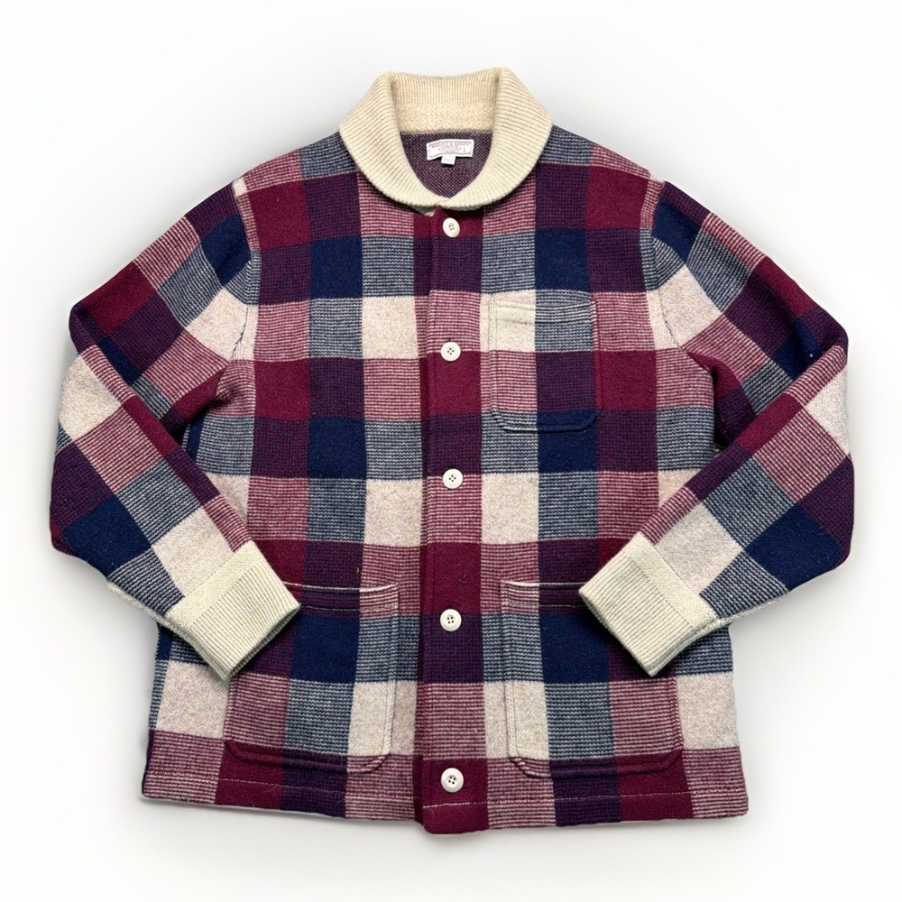 Wallace & Barnes Jacket Mens Large Merino Wool Plaid‎ Shawl Collar Flannel